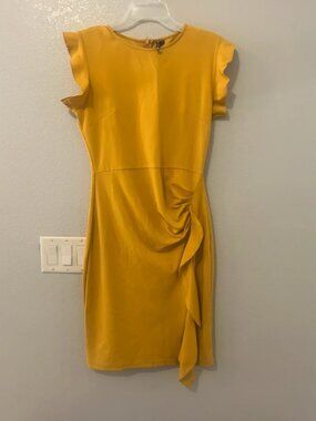 Yellow mustard shift dress party cocktail design
